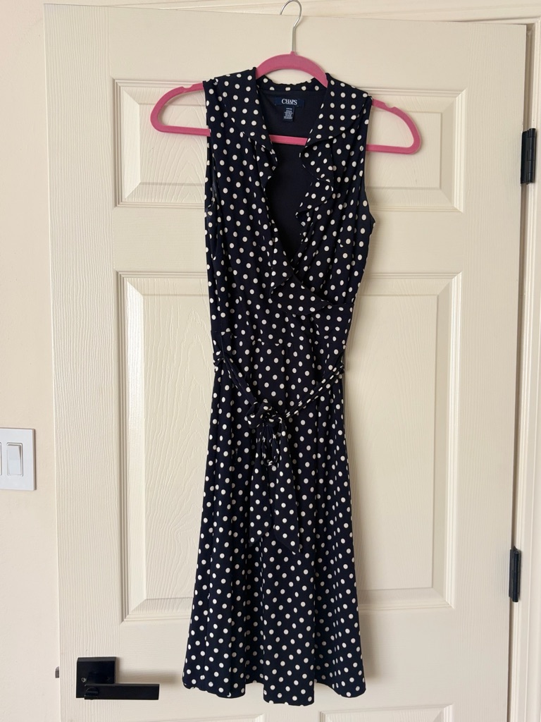 Chaps Navy Polka Dot Sleeveless Wrap-Style Midi Dress